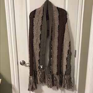 Chunky Knit Fringe Scarf - Brown, Beige, black and metallic